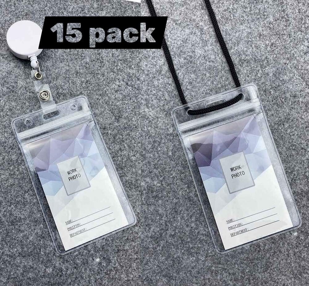 Vertical ID Badge Holders Sealable Waterproof Vinyl Fits ID Credit Cards 15 Pack